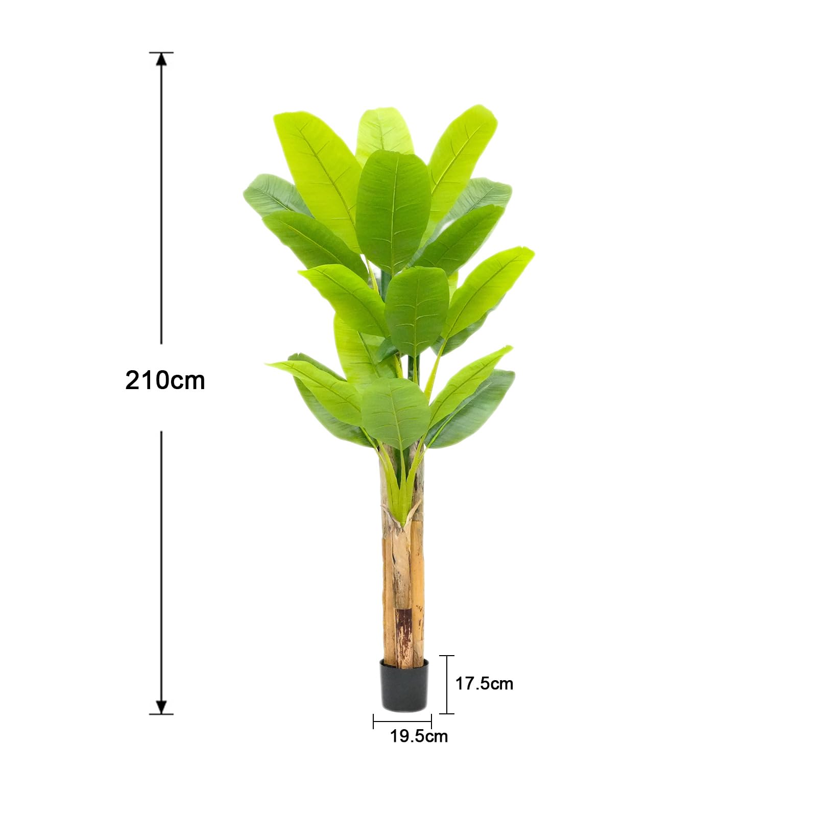 Bananier artificiel Garvee à grandes feuilles, écorce naturelle, pot robuste pour salon et bureau, 1,9 à 2,1 mètres, vert