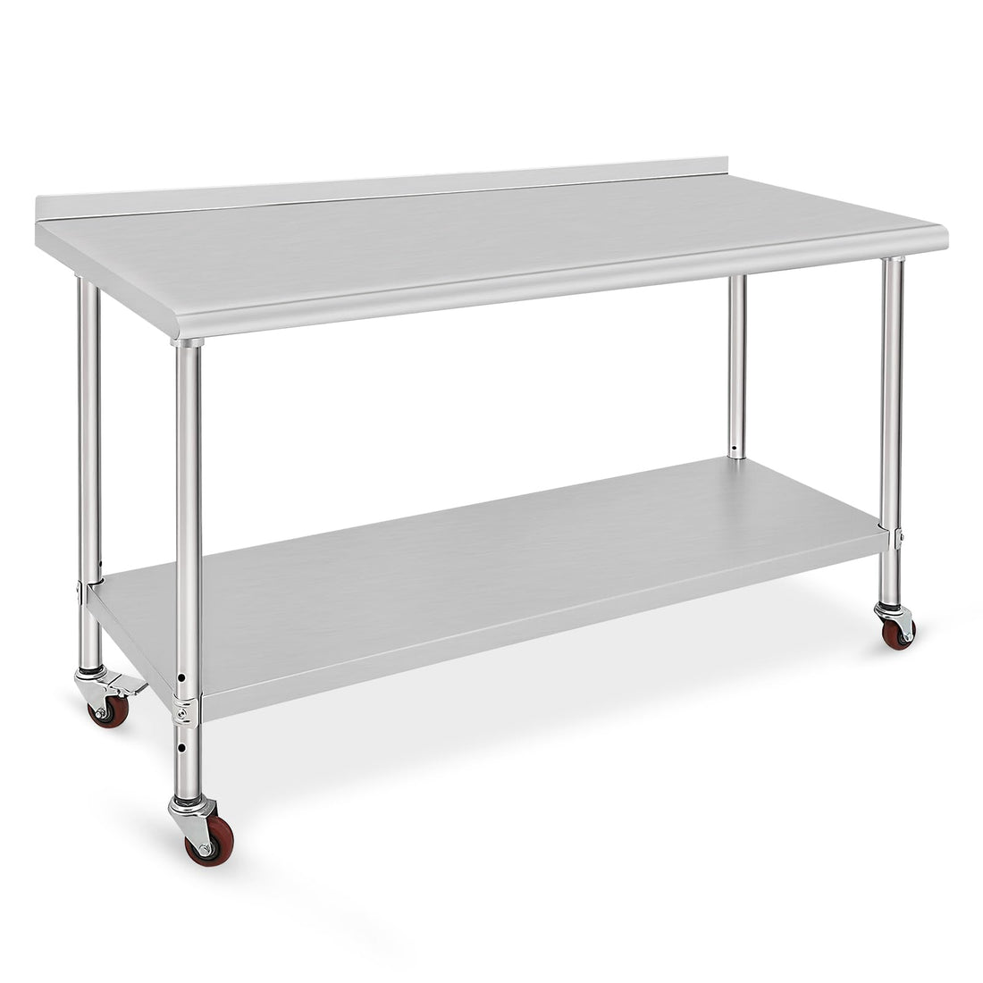 Table de travail Garvee en acier inoxydable – 152×61×89 cm, avec roulettes et protection anti-éclaboussures, robuste pour une utilisation commerciale et en cuisine