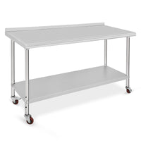 Table de travail Garvee en acier inoxydable – 152×61×89 cm, avec roulettes et protection anti-éclaboussures, robuste pour une utilisation commerciale et en cuisine