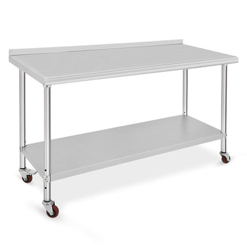 Table de travail Garvee en acier inoxydable – 152×61×89 cm, avec roulettes et protection anti-éclaboussures, robuste pour une utilisation commerciale et en cuisine