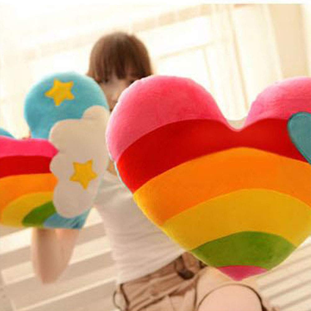 Coussin en peluche en forme de cœur Garvee, motif arc-en-ciel, 40 x 32 cm, doux et confortable, décoratif pour la maison et le bureau.