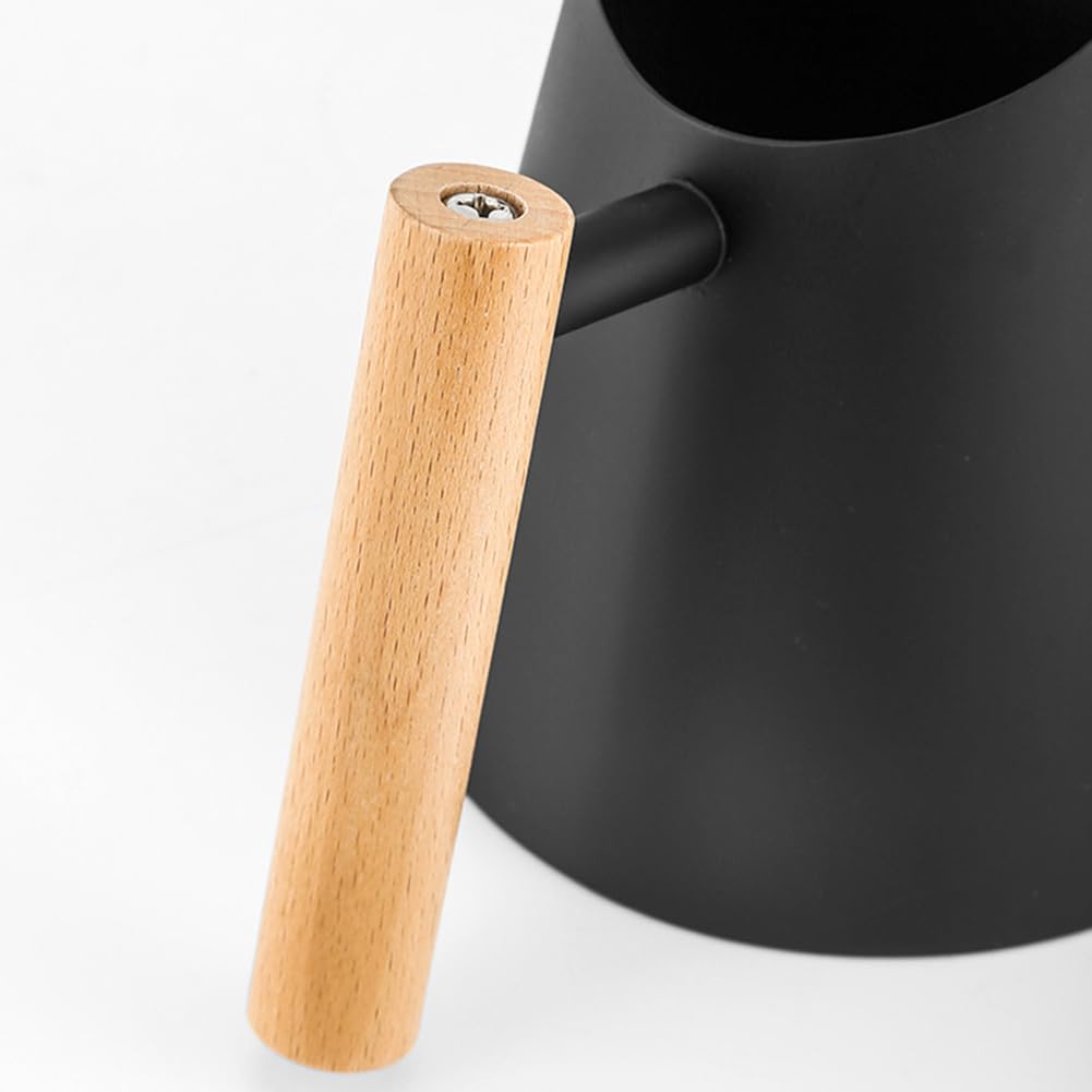 Arrosoir Garvee en acier inoxydable 900 ml avec long bec et poignée en bois pour plantes d'intérieur, noir, anti-goutte, antirouille