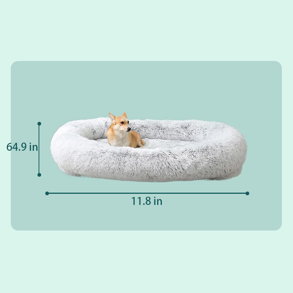 Panier pour chien Garvee 165 × 100 × 30 cm – Moelleux et doux, en fausse fourrure de lapin, lavable, chaud et confortable, gris clair