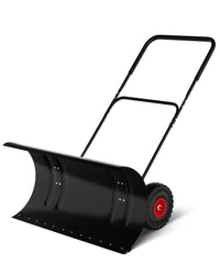 Pelle à neige Garvee 29 po en acier robuste avec roues, lame et poignée réglables en hauteur, ergonomique, durable, pour allées, noire