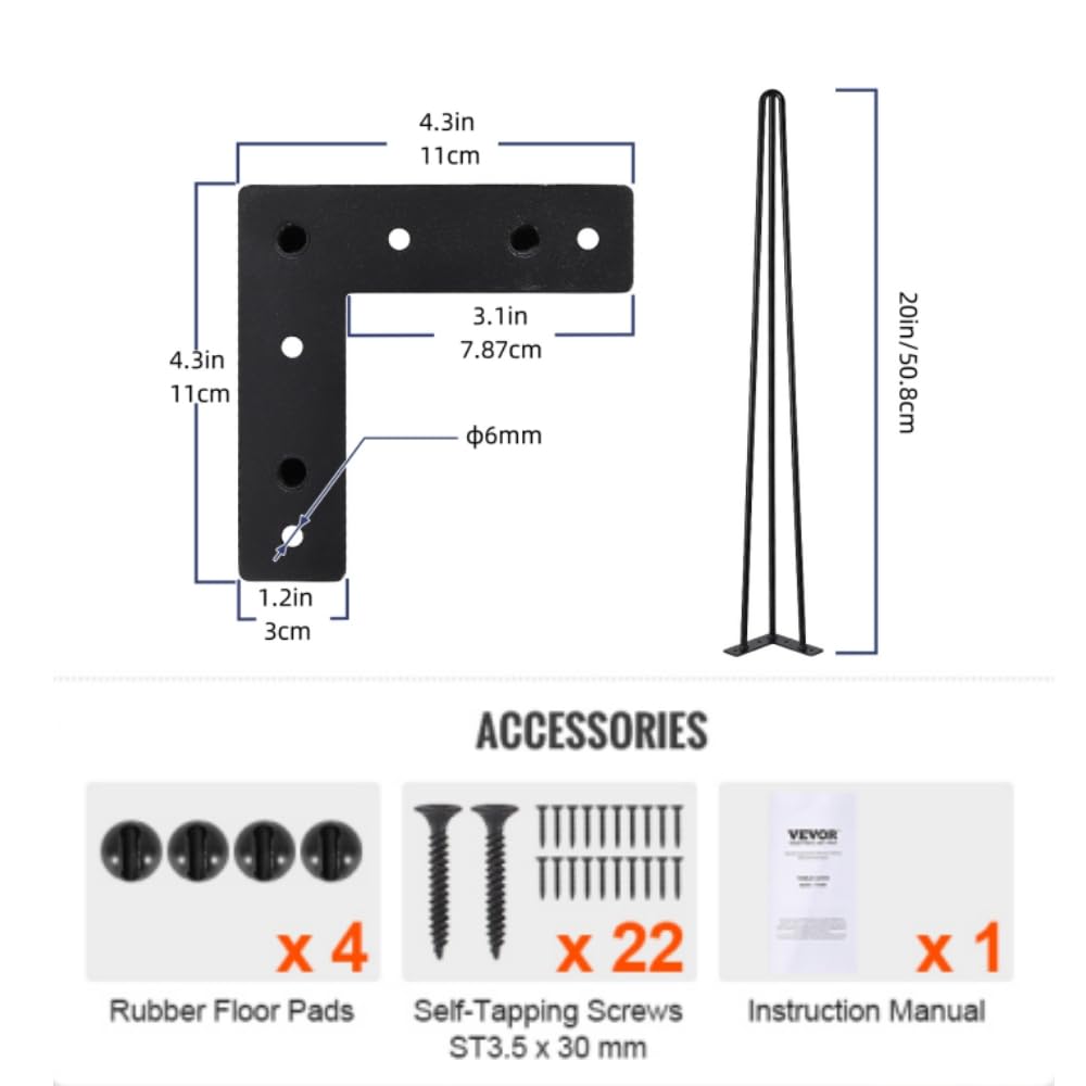 Pieds de meubles Garvee 20 pouces – Pieds en acier robustes pour salon et bureau, parfaits pour ajuster et renforcer les meubles