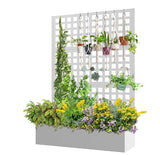 Garvee écran d’intimité mobile extérieur avec jardinière et treillis métal, profondeur 30,5 cm, roues verrouillables et drainage, gris - Blanc