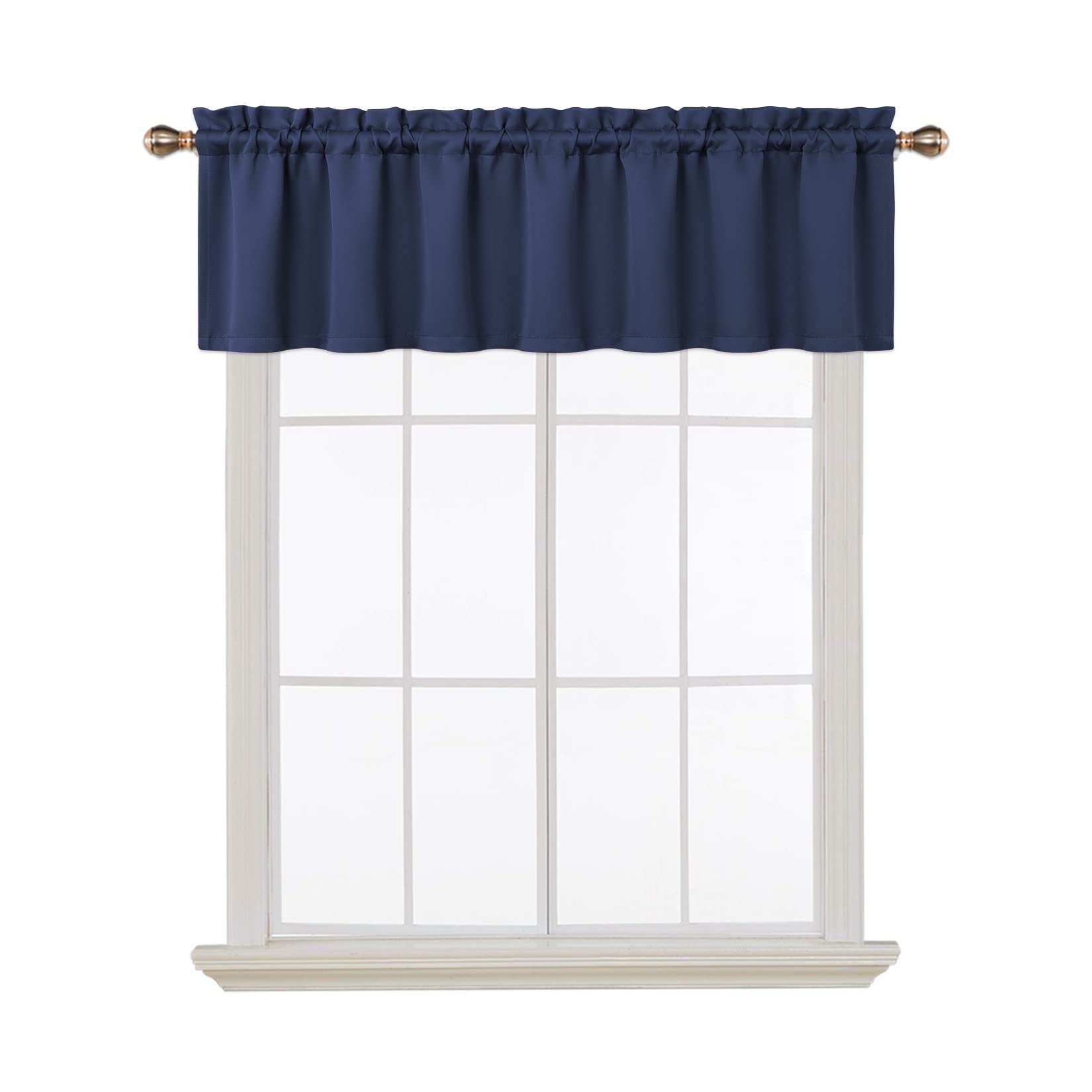 Cantonnières occultantes Garvee pour fenêtres, salon, cuisine, chambre, bleu marine, 132 x 38 cm, isolantes thermiques