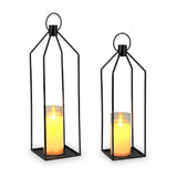 Garvee Ensemble de 2 lanternes métalliques avec bougies LED télécommandées, hauteurs 30, 5 et 38, 1 cm, intérieur et extérieur, noir - Noir