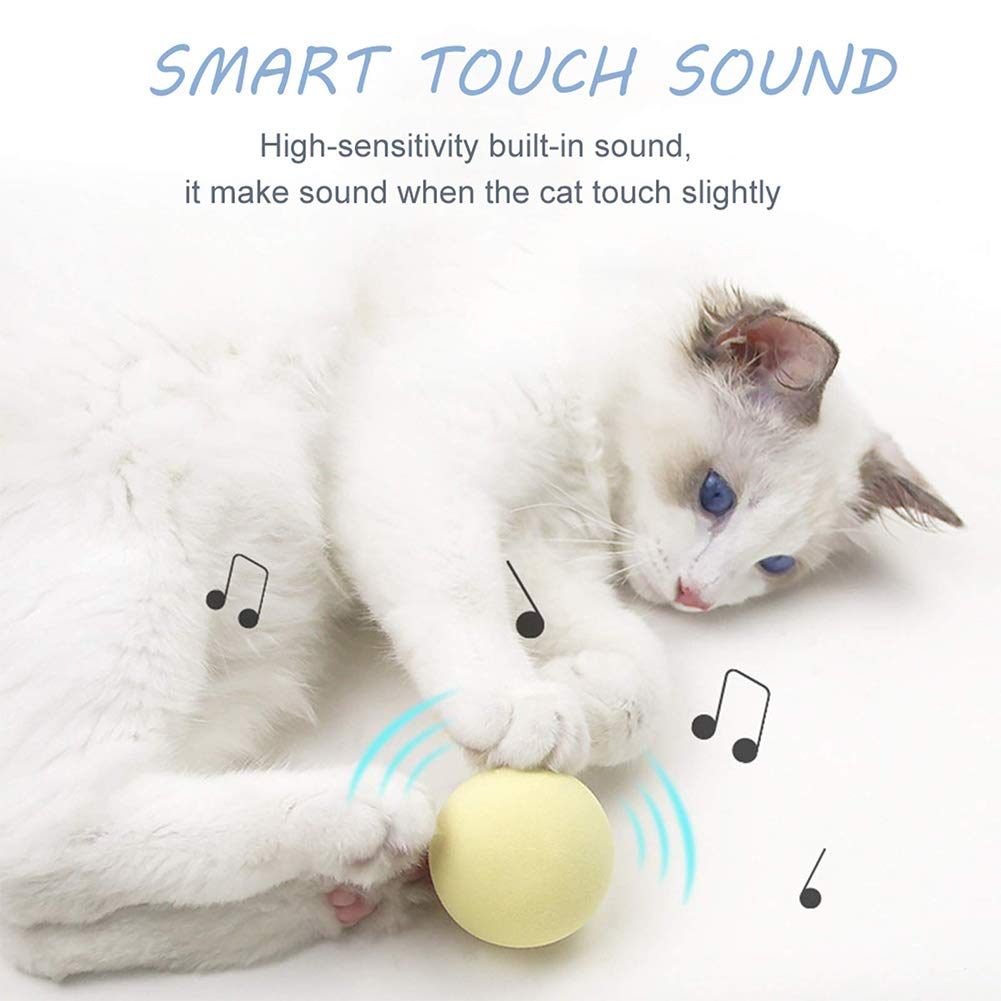 GARVEE Ensemble de 3 jouets pour chat, 50 mm, balles interactives avec sons d'animaux, silicone EVA, jaune, bleu, rose