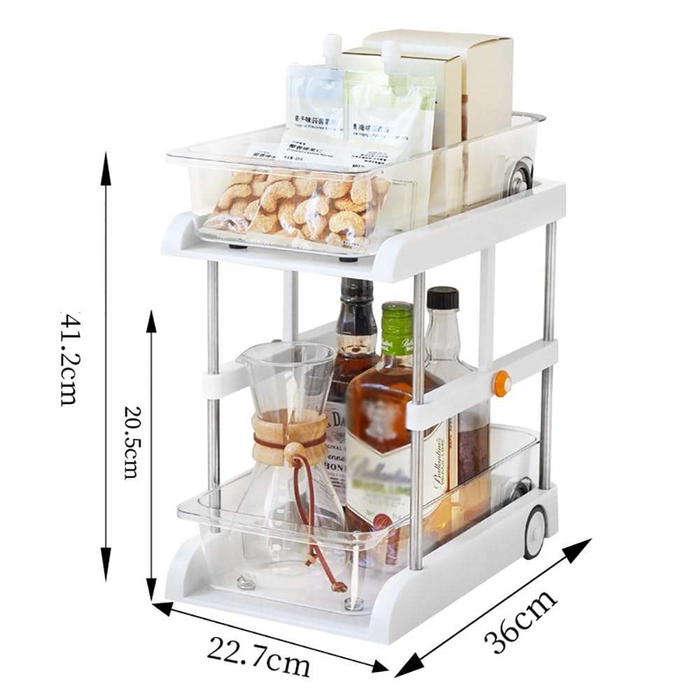 Garvee étagères coulissantes, paniers extensibles à 2 niveaux, cuisine et salle de bain, dimensions ajustables, matériau abs, blanc
