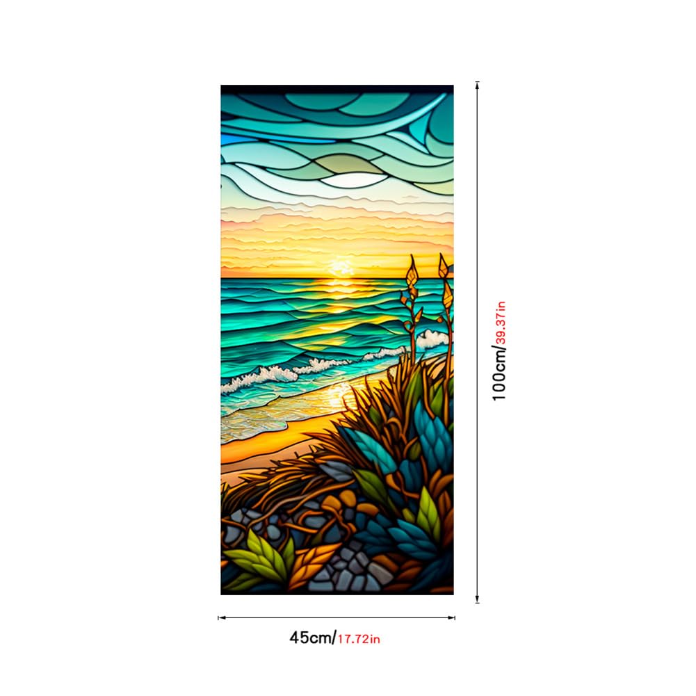 Film pour fenêtre PVC Garvee 60x100cm, motif coucher de soleil en bord de mer, protection UV, isolation thermique, coloré, pour fenêtres résidentielles et de bureaux