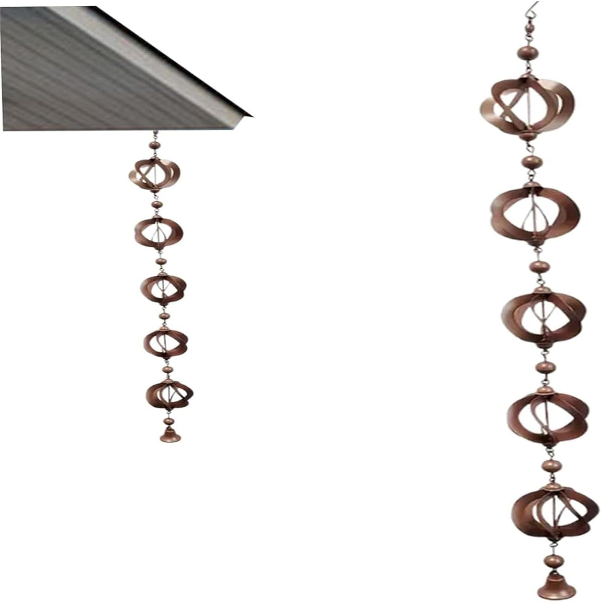 Carillon éolien en métal Garvee Rain Chain Bell Goot 108 cm, décoration de gouttière et de jardin, style rétro argenté