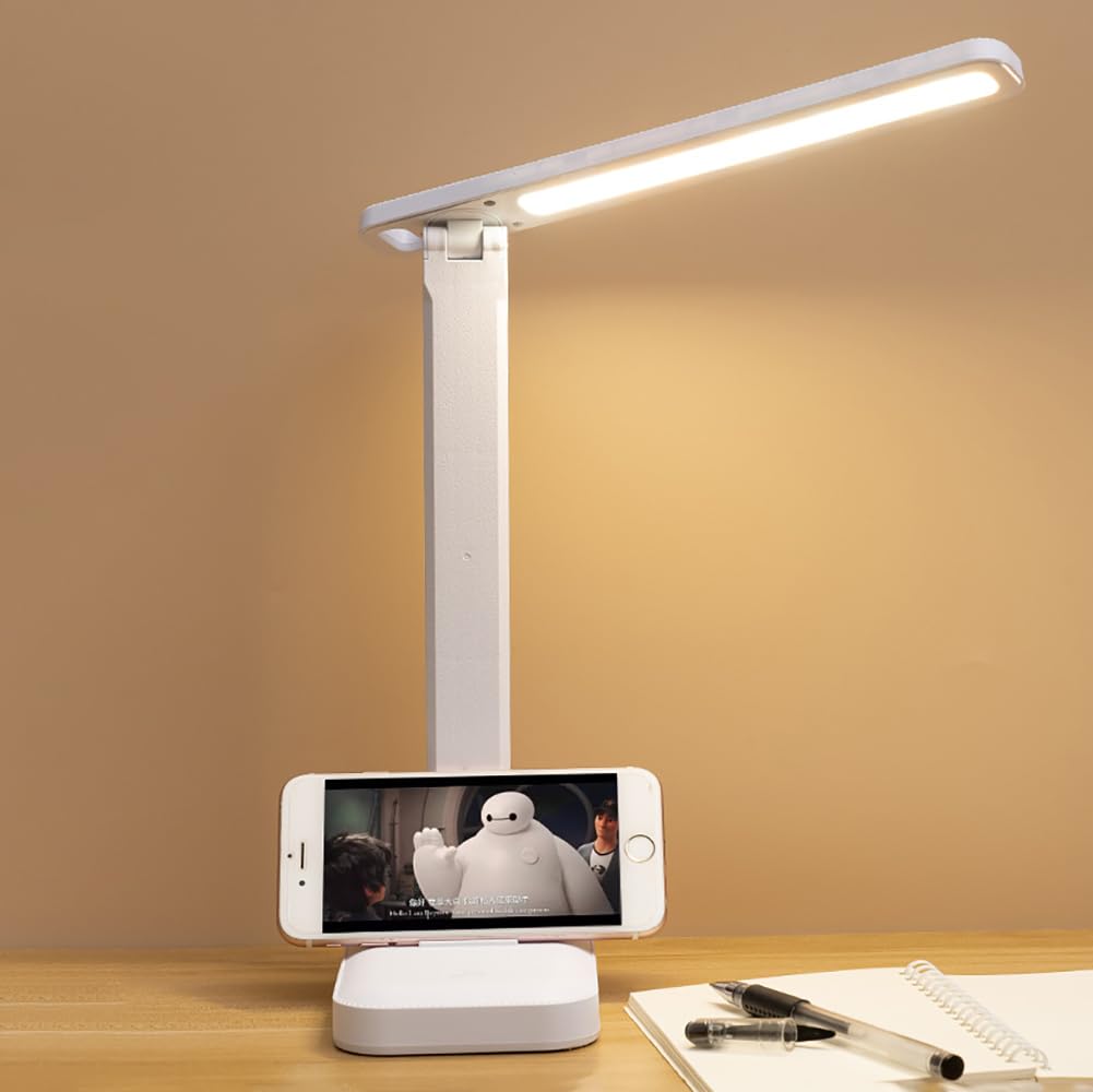 Lampe de bureau LED Garvee, 3 niveaux de luminosité réglables, protection des yeux, chargement USB, portable, pliable, lampe de chevet, blanche