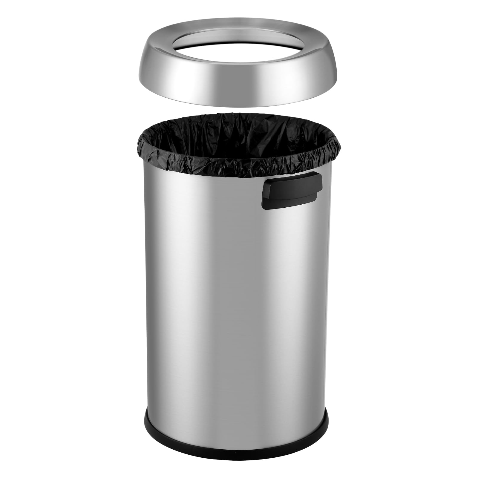 Poubelle ouverte Garvee 65 L (17 gal) en acier inoxydable brossé robuste, sans couvercle, avec poignées, pour la cuisine et l'extérieur.