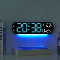 Horloge murale numérique LED Garvee 35 cm, grand écran, 9 niveaux de luminosité, affichage de la température, fonction mémoire, bleue, pour la cuisine et le bureau