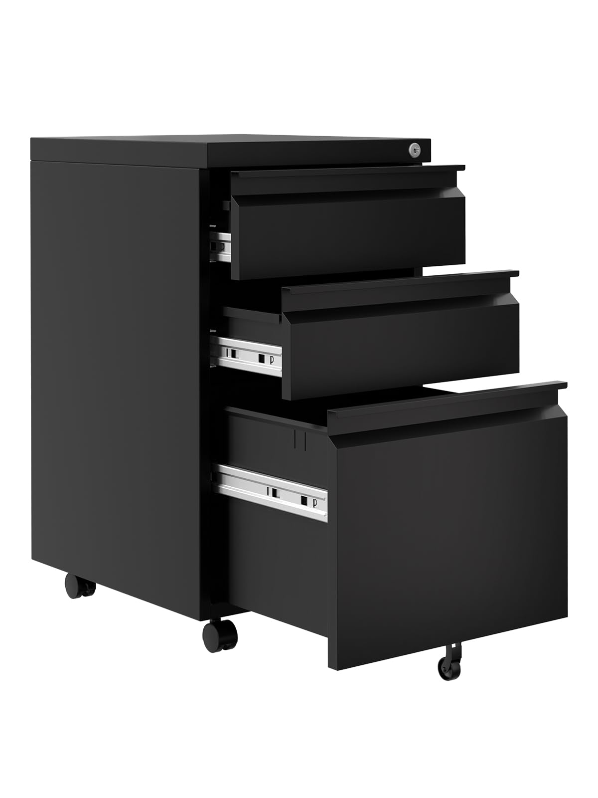 Classeur à roulettes Garvee à 3 tiroirs avec serrure, grande capacité, mobile, en métal, étagère réglable, à placer sous un bureau, noir foncé