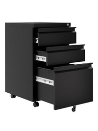 Classeur à roulettes Garvee à 3 tiroirs avec serrure, grande capacité, mobile, en métal, étagère réglable, à placer sous un bureau, noir foncé