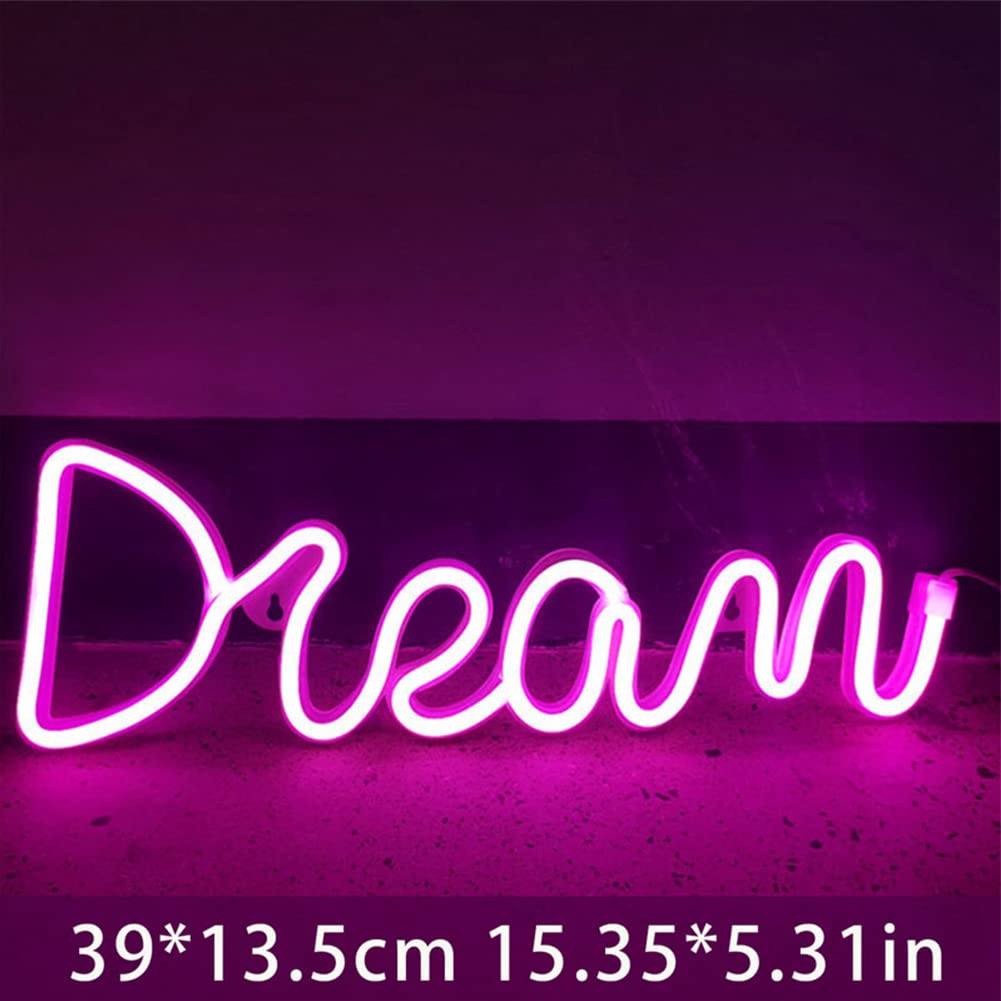 Garvee Enseigne lumineuse LED néon Dream, alimentée par USB, pour chambre, bar, mariage, 39 × 13,5 cm, Rose
