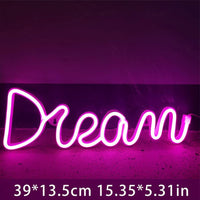Garvee Enseigne lumineuse LED néon Dream, alimentée par USB, pour chambre, bar, mariage, 39 × 13,5 cm, Rose