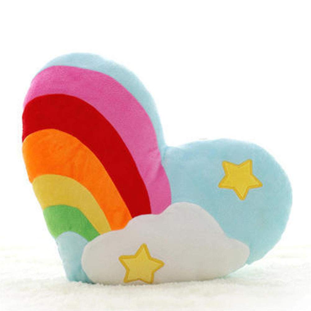 Coussin en peluche en forme de cœur Garvee, motif arc-en-ciel, 40 x 32 cm, doux et confortable, décoratif pour la maison et le bureau.