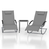 Garvee lot de 3 chaises longues de terrasse avec table d’appoint, cadre acier, tissu Teslin résistant, noires, pour terrasse et jardin - Gris