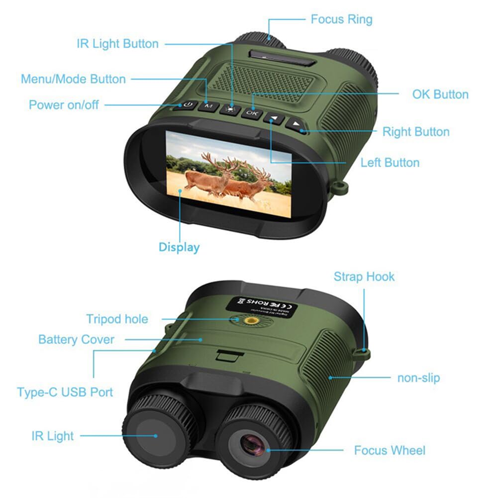 Jumelles de vision nocturne Garvee 2,5K 40MP numériques IR zoom 8x étanches et portables pour la chasse, l'observation des oiseaux et le camping