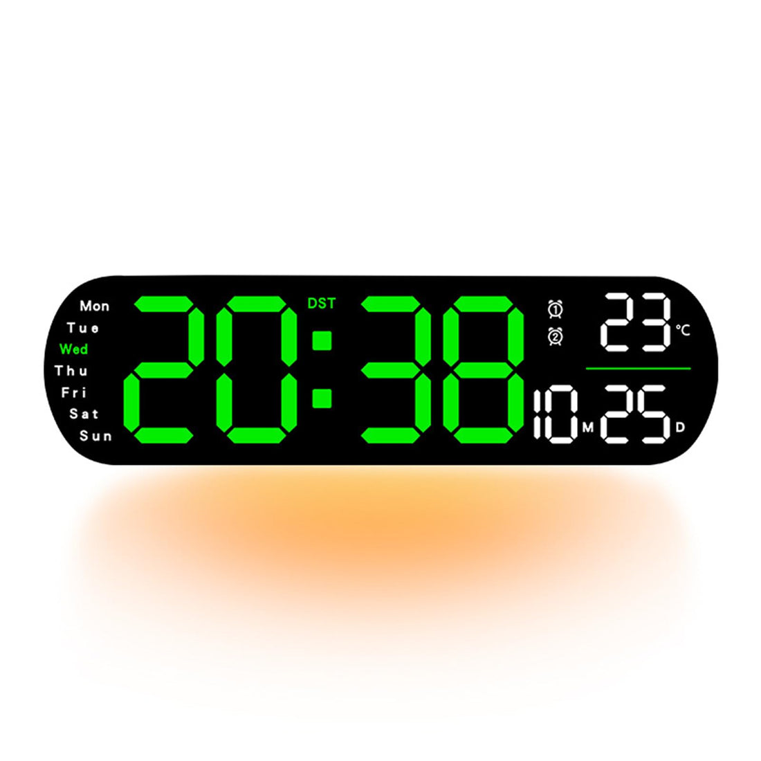 Horloge murale numérique LED Garvee 35 cm avec grand écran, 9 niveaux de luminosité, affichage de la température, fonction mémoire, verte pour la cuisine et le bureau