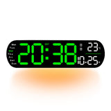 Garvee Horloge murale numérique LED 35 cm avec grand écran, 9 niveaux de luminosité, affichage de la température, fonction mémoire, verte pour la cuisine et le bureau - Vert