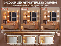 Coiffeuse Garvee avec miroir et éclairage, MDF robuste, éclairage à intensité variable, ports USB, chambre, blanche