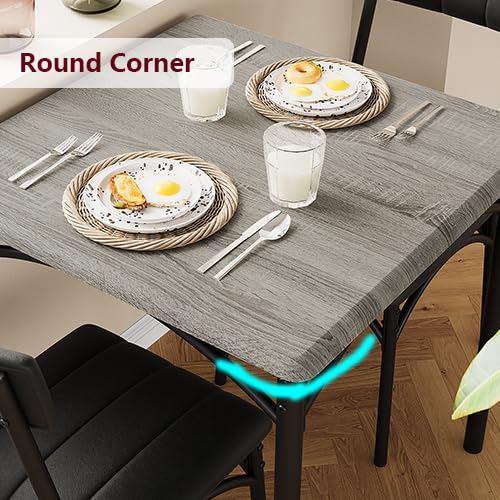 Ensemble table et chaises Garvee pour 2 personnes, gris rustique, MDF et acier, gain de place, idéal pour les petites pièces et les appartements.