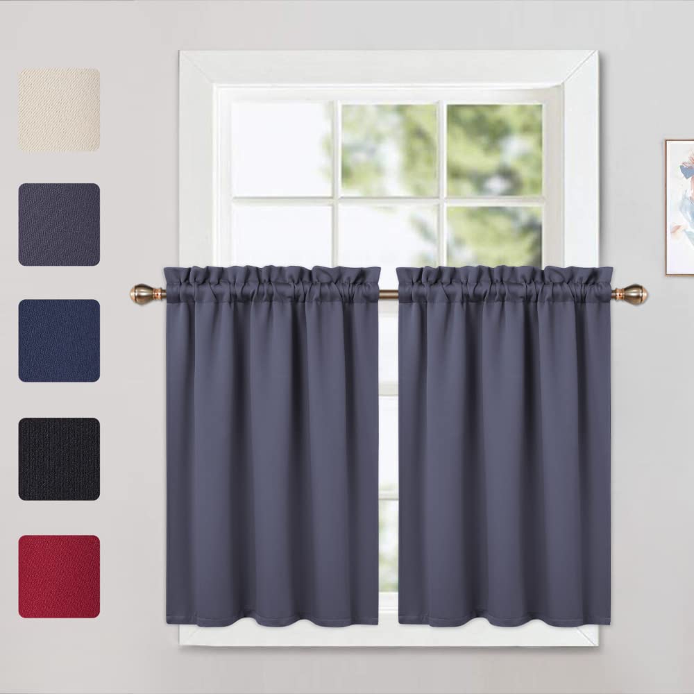Cantonnières occultantes Garvee, lot de 2, pour fenêtres (salon, cuisine, chambre), isolation thermique, 66 x 91 cm, gris foncé