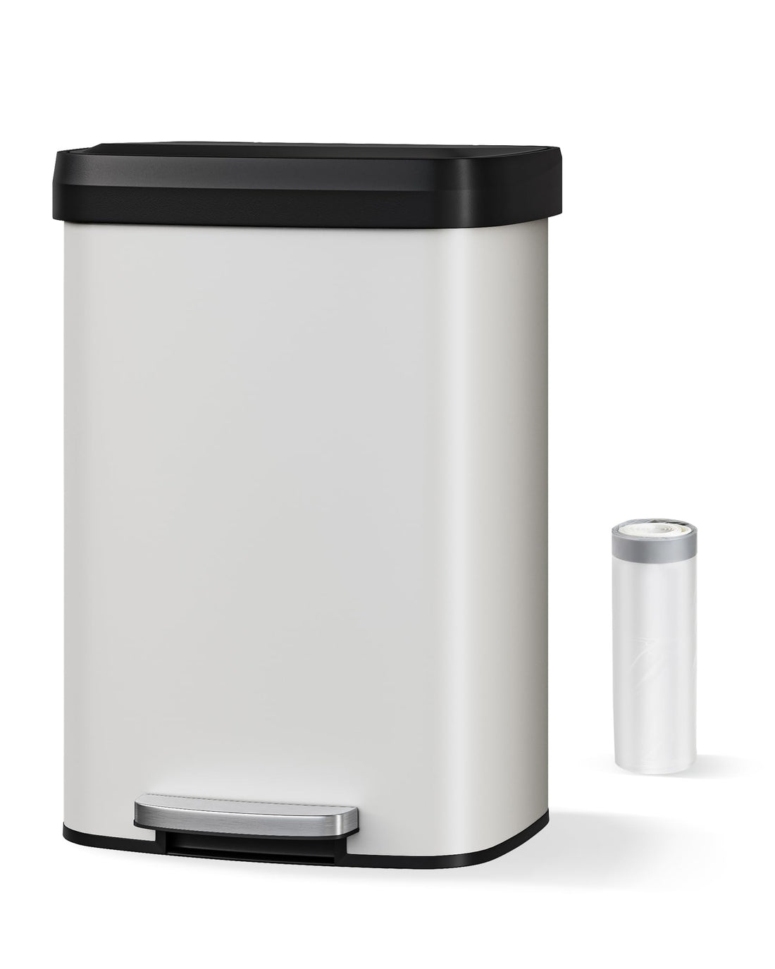 Poubelle en métal Garvee 50 L (13 gal) avec couvercle, acier inoxydable, fermeture amortie, blanche, pour îlot de cuisine