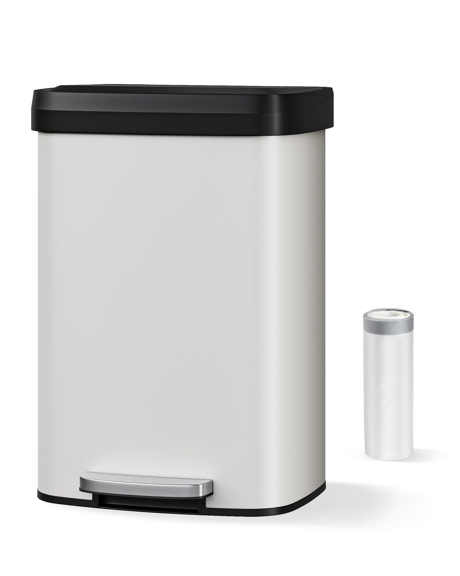 Poubelle en métal Garvee 50 L (13 gal) avec couvercle, acier inoxydable, fermeture amortie, blanche, pour îlot de cuisine