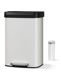 Poubelle en métal Garvee 50 L (13 gal) avec couvercle, acier inoxydable, fermeture amortie, blanche, pour îlot de cuisine