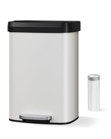 Poubelle en métal Garvee 50 L (13 gal) avec couvercle, acier inoxydable, fermeture amortie, blanche, pour îlot de cuisine
