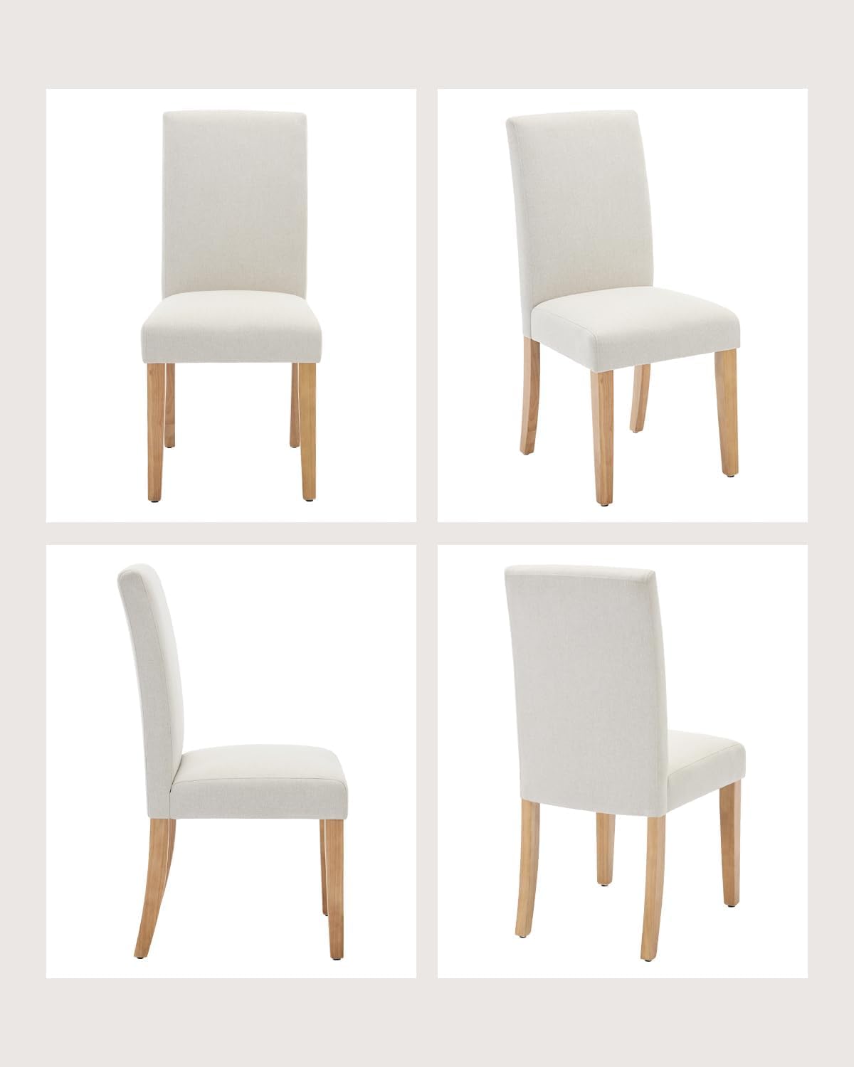 Chaises de salle à manger Garvee Parsons, lot de 2, rembourrées, ergonomiques, revêtement en lin, pieds en bois d'hévéa, pour la cuisine et le salon, beige