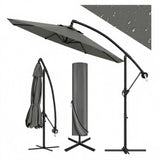 Garvee Parasol déporté 300 cm avec manivelle et inclinaison réglable, mât en aluminium, rotation 360°, UV50+, gris - Gris
