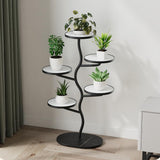 Garvee Porte-Plantes en Fer 5 Étages avec Plateau en Pierre Lorenge - Design Ramifié, Stable et Compact - Noir Mat - Intérieur, Salon, Terrasse - 90x42x12 cm - 