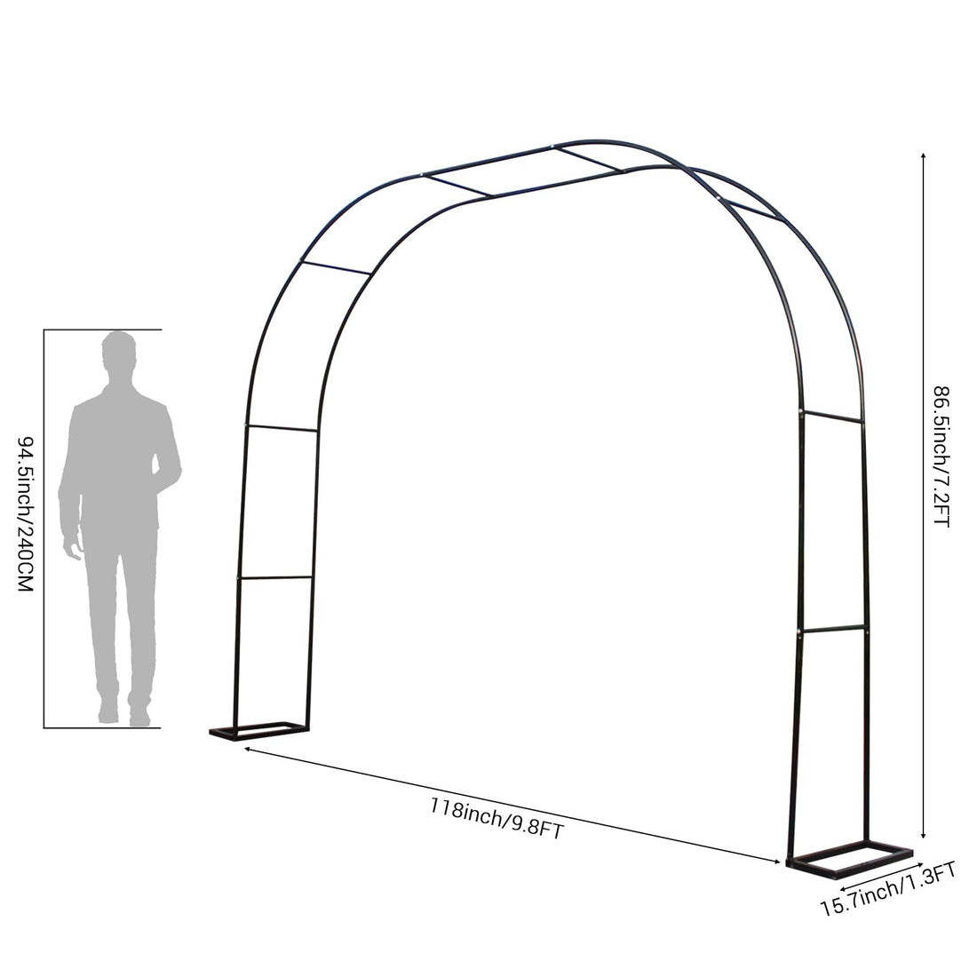 Arche de jardin Garvee avec pergola, 3 m x 2,2 m, en métal noir antirouille, idéale pour les mariages et les jardins.
