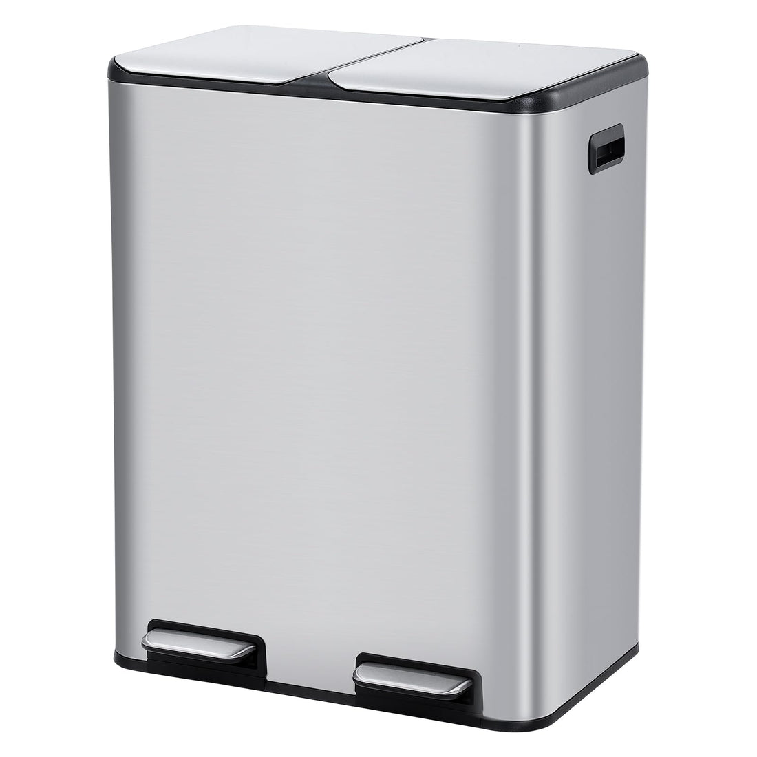 Poubelle de cuisine Garvee 2 x 30 L, en acier inoxydable, avec système de tri des déchets, double compartiment, silencieuse, couleur argent, 60 L