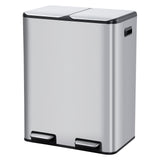 Poubelle de cuisine Garvee 2 x 30 L, en acier inoxydable, avec système de tri des déchets, double compartiment, silencieuse, couleur argent, 60 L