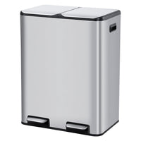 Poubelle de cuisine Garvee 2 x 30 L, en acier inoxydable, avec système de tri des déchets, double compartiment, silencieuse, couleur argent, 60 L