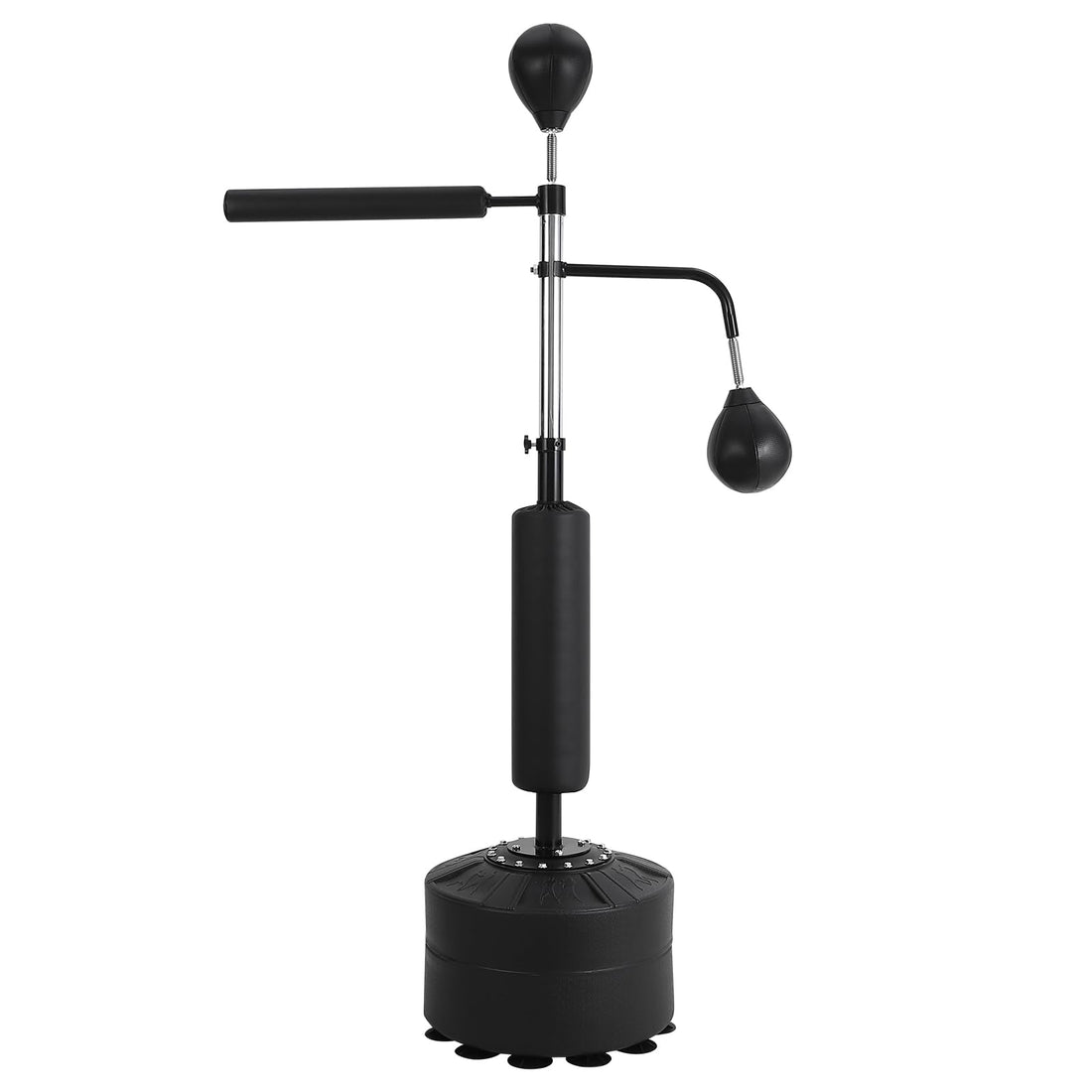 Sac de frappe autoportant Garvee 3-en-1 avec 2 balles de vitesse, rotation à 360°, hauteur réglable pour l'entraînement de kickboxing, matériau PU, noir