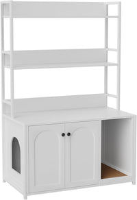 Garvee enclos pour bac à litière avec 2 portes et griffoir, MDF et acier, 3 étagères, blanc, pour le salon et la chambre, 57 cm × 42 cm × 55 cm