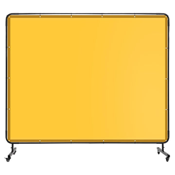 Écran de soudage Garvee 2,4 x 1,8 m avec cadre en acier, PVC transparent, jaune, pour atelier, sur roulettes, ignifugé, protection UV