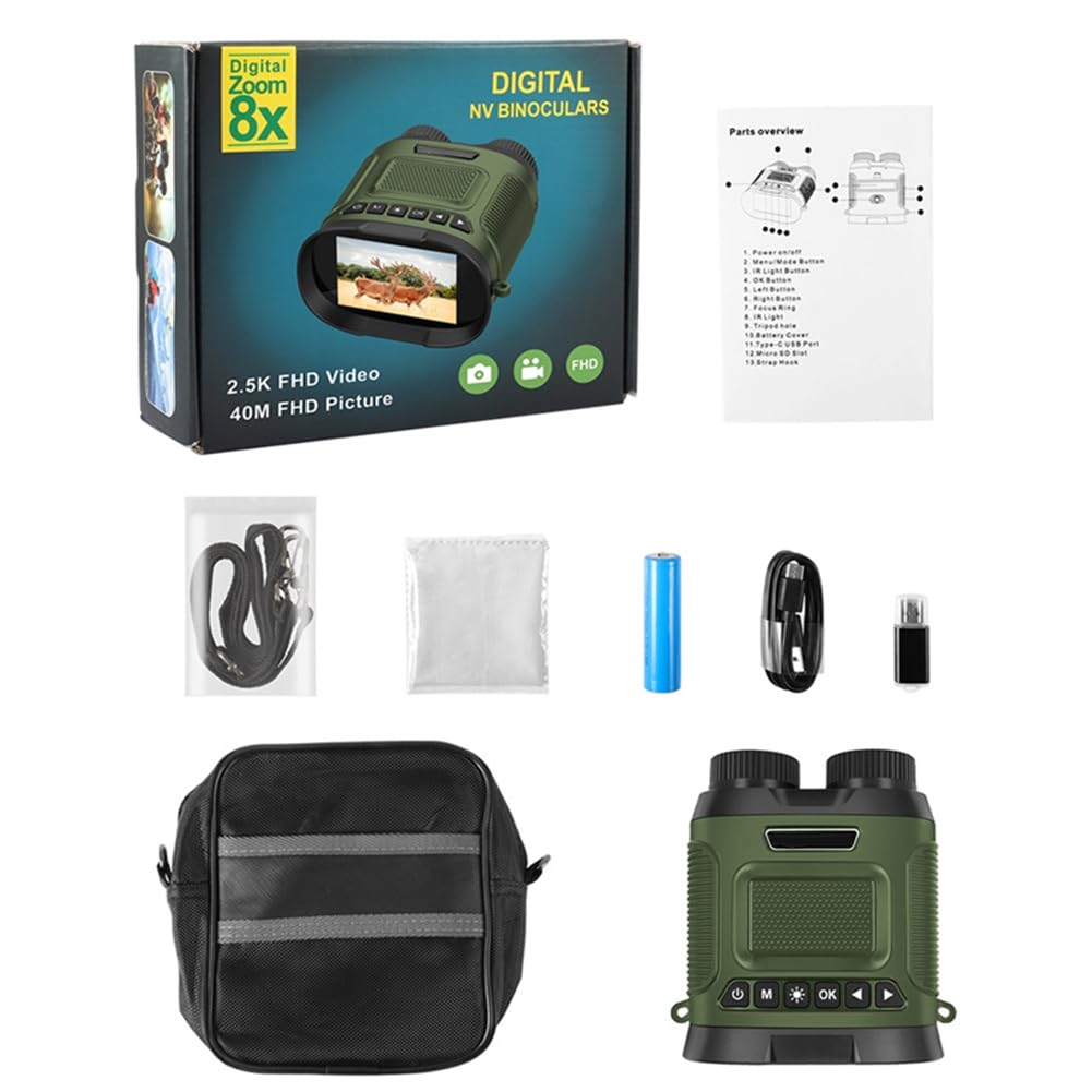 Jumelles de vision nocturne Garvee 2,5K 40MP numériques IR zoom 8x étanches et portables pour la chasse, l'observation des oiseaux et le camping