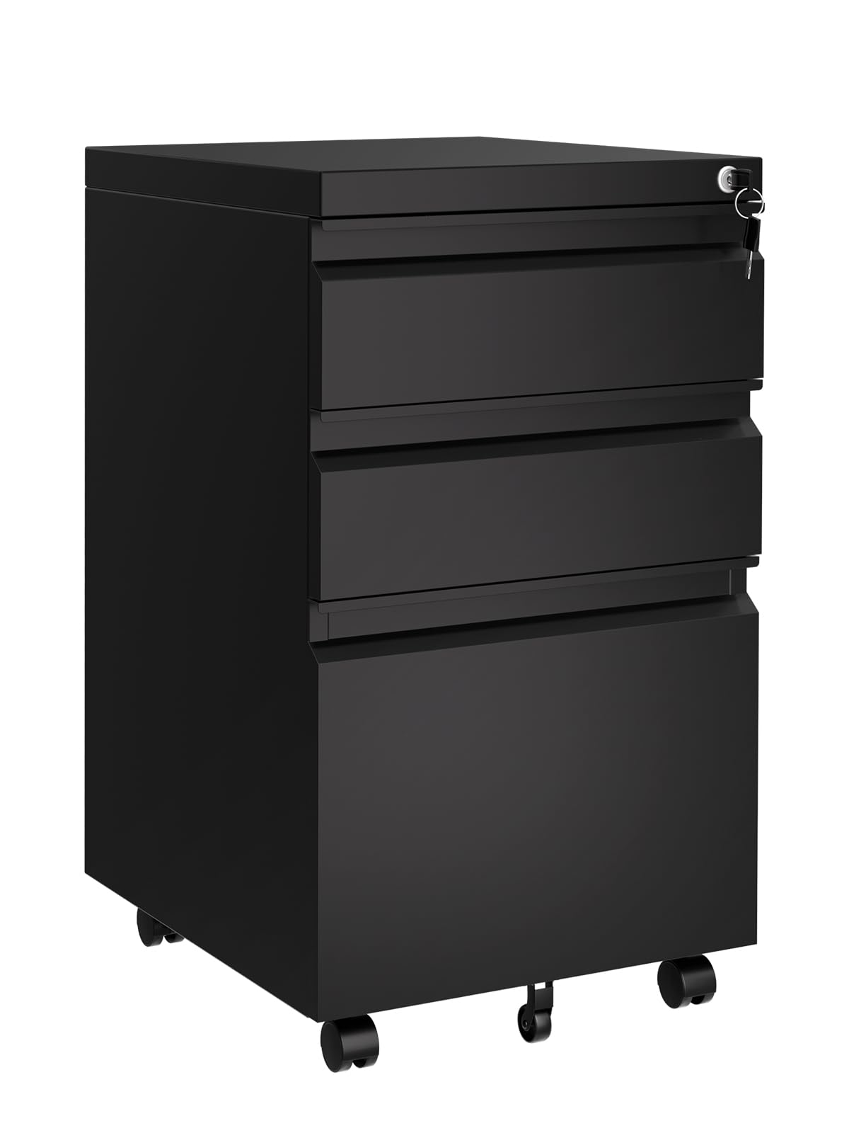 Classeur à roulettes Garvee à 3 tiroirs avec serrure, grande capacité, mobile, en métal, étagère réglable, à placer sous un bureau, noir foncé