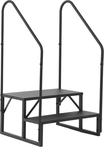 Garvee Escalier portable pour camping-car et spa, 2 marches antidérapantes avec rampe, structure en acier, capacité 300 kg