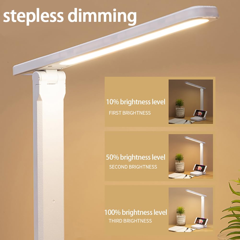 Lampe de bureau LED Garvee, 3 niveaux de luminosité réglables, protection des yeux, chargement USB, portable, pliable, lampe de chevet, blanche
