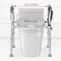 Garvee Siège de WC surélevé réglable avec accoudoirs et cadre indépendant pour salle de bain, matériau résistant, poches latérales et pieds antidérapants.